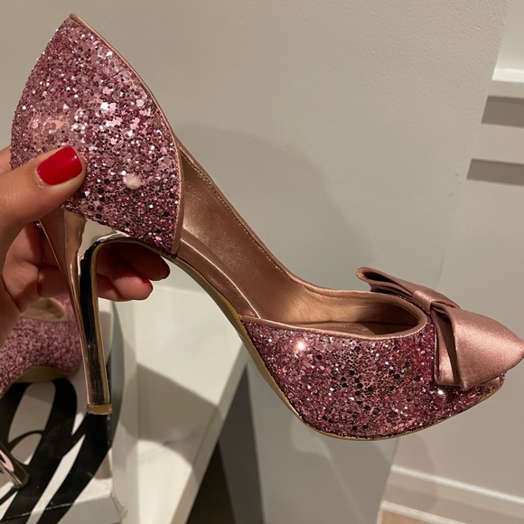 Nine West Pink sparkly peep toe heels with bow - Picture 6 of 16